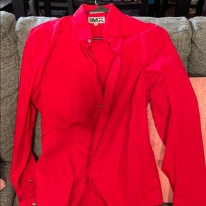 Express 1MX red button down shirt